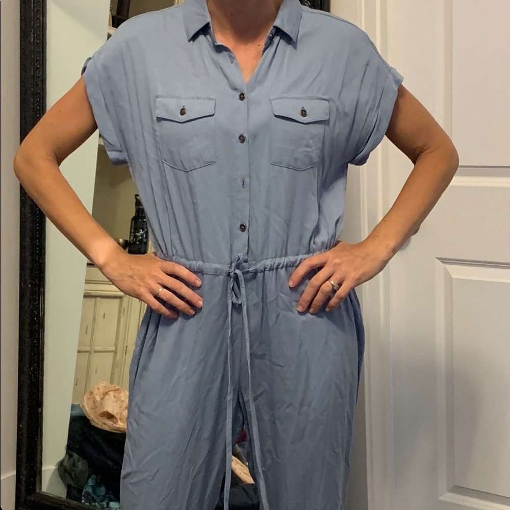 Shinestar blue collared jumpsuit